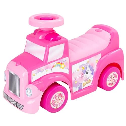 Image of EVO My First Ride On Push Car | Toddler Walker Foot to Floor Slider | Hidden Storage Space, Moveable Steering Wheel & Squeaky Horn | Pre-School & Nursery Walking Aid | Ages 1+ (Unicorn)
