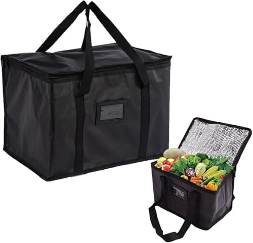 Image of Cooler Bag Box, 20L Food Delivery Bag, Insulated Cooler Bag Box, Large Ice Bag Foldable, Reusable Insulation Shopping Bags, Insulated Picnic Lunch Bag for Camping BBQ Shopping(Black, 35x23x26cm)