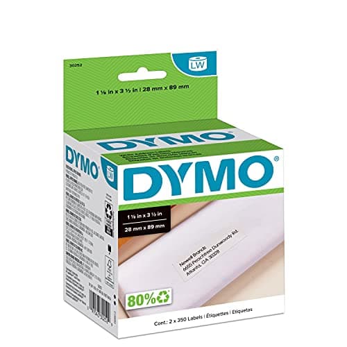 Image of DYMO Authentic LW White Mailing Address Labels, DYMO Labels for LabelWriter Label Printers, 1-1/8" x 3-1/2", 2 Rolls of 350 (700 Total)