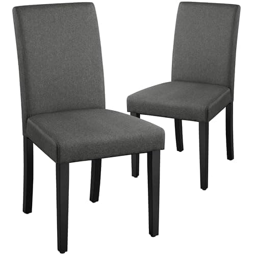 Image of Yaheetech Fabirc Upholstered Dining Chair Set of 2 Urban Style kitchen Chairs with Solid Wood Legs for Dining Room/Living Room, Dark Grey
