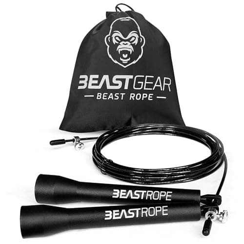 Image of Beast Gear Skipping Rope – Steel Speed Jump Ropes for Adult Fitness – Lightweight, Adjustable Workout Equipment for Beginners & Pros - for Jumping, Boxing, Exercise & HIIT w/Bonus Screws & Caps