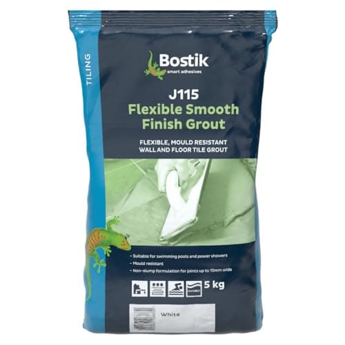 Image of Bostik J115 Flexible Smooth Finish Tile Grout White - 5kg - Mould-Resistant - Waterproof - Non-Slip - Suitable for Walls & Floors - Indoor/Outdoor Use