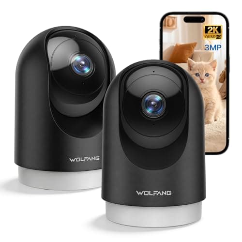 Image of WOLFANG 2K Indoor Camera, Pet Camera with Motion Detection, Wi-Fi CCTV Home Security Camera with Night Vision, Works with Alexa/Google, No Monthly Fee, 2 Pack