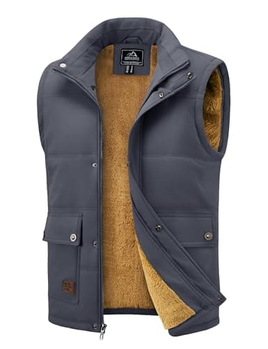 Image of MAGCOMSEN Men's Outerwear Gilets Winter Cold Weather Fleece Gilet for Men Thermal Gilet Cycling Golf Body Warmers for Men Work Sleeveless Coat with Mulit Pockets Grey