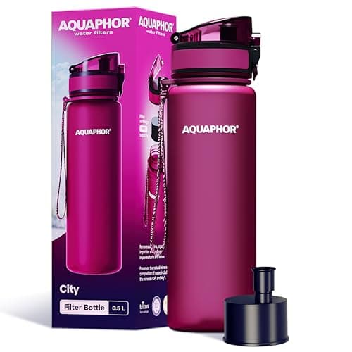Image of AQUAPHOR City Bottle 500ml Red | Travel Water Bottle with Activated Carbon Filter | Filters Chlorine & Impurities | Made of Tritan & BPA-Free | Stay Hydrated On the Go!