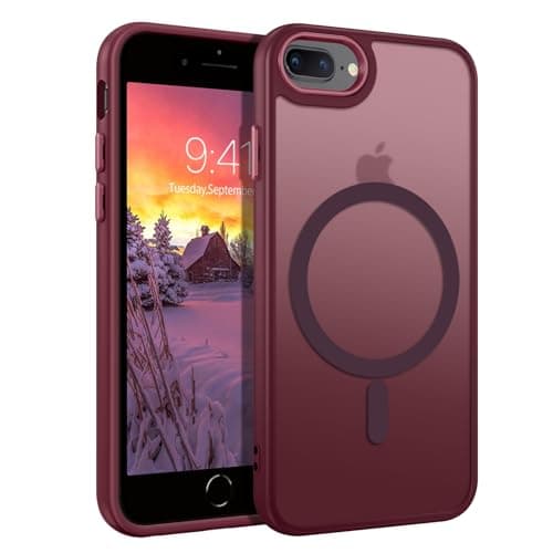 Image of DUEDUE Magnetic Case for iPhone 7 Plus/iPhone 8 Plus Case [Compatible with MagSafe] Slim Translucent Matte Back, Full-Body Protective Shockproof Phone Case for iPhone 7 Plus/8 Plus 5.5", Burgundy