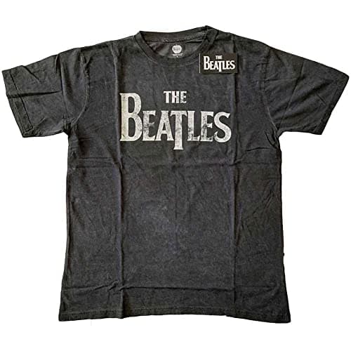 Image of The Beatles T Shirt Drop T Band Logo Official Unisex Charcoal Grey L