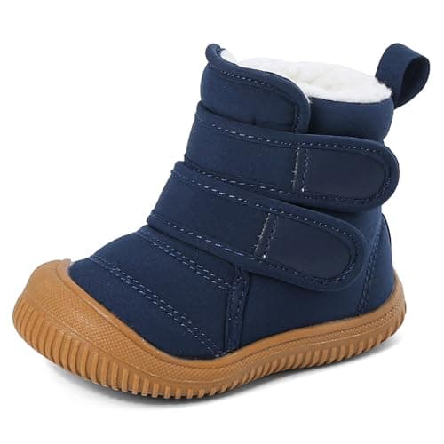 Image of MASOCIO Baby Shoes Boys Girls Winter Snow Boots Infant Toddler Kids Warm Fleece Lined Furry Fluffy Booties Slippers 9 First Walking 6-12 Months Size 3 UK Child Navy Blue