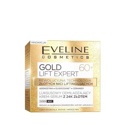 Image of Eveline Cosmetics Gold Lift Expert Luxury Rejuvenating 24k Gold Serum Cream for Mature, Dry & Sensitive Skin - Day & Night Lifting Treatment with Collagen-Boosting Technology