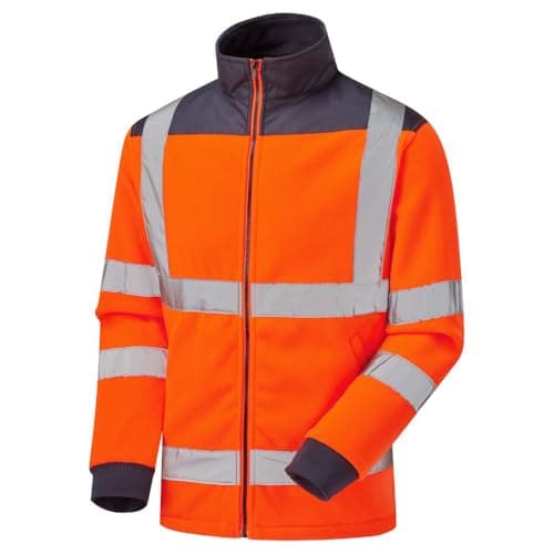 Image of Hi Vis Viz Visibility Fleece Jacket with Rain Patch & Zip Fastening Safety Work Mens Warm Top (Medium, Orange)
