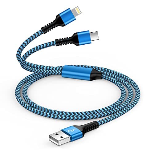 Image of 2 in 1 Multi Charger Cable, [1.2M] Multiple USB Cable with Type C/Lightning Port, Nylon Braided USB C Cables iPhone Charging Cable for iPhone 16 15 14 13 12 11,Samsung Galaxy S25 S24/S23/S22/A13/A54