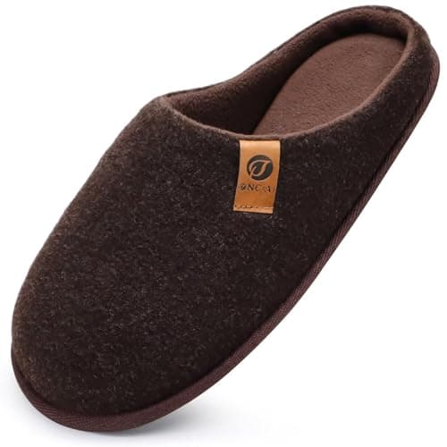 Image of ONCAI Slippers Mens Felt Winter Warm Memory Foam House Home Shoes With Non Slip Rubber Sole Brown Size 9
