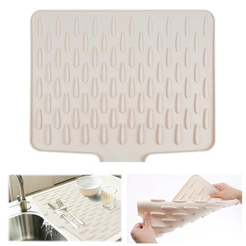 Image of Vicloon Silicone Draining Mat, Heat-Resistant Silicone Mat Dish Drying Mats, No-Spill Silicones Worktop Saver, Silicones Drying Mats, Non-Slip Kitchen Sink Drainer for Counter, Sink, Table, Milky