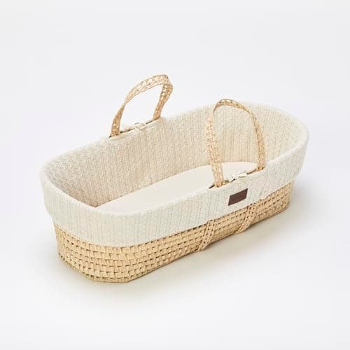Image of The Little Green Sheep FN010A Natural Knitted Moses Basket & Mattress-Linen