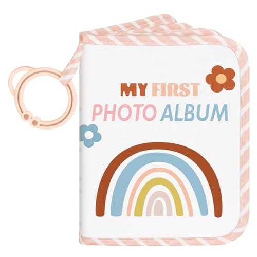 Image of Lanpn Baby Photo Album Holds 17 6x4 Pictures, My First Soft Cloth Family Photo Book with Name Card Name Tag Stickers, Fabric Kid Memory Keepsake Gift for Baby Shower Newborn Toddler Boy Girl (Rainbow)