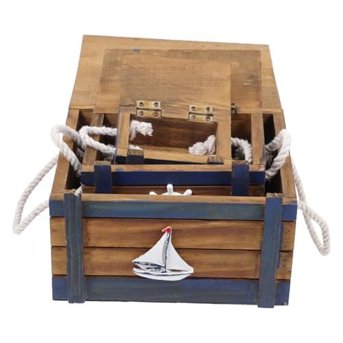 Image of ROMISBABA Wooden Jewelry Storage Boxes Set Multiple Use Decorative Sundries Organiser with Mediterranean Style 3pcs Coffee Colour for Party and Festival Table Decor