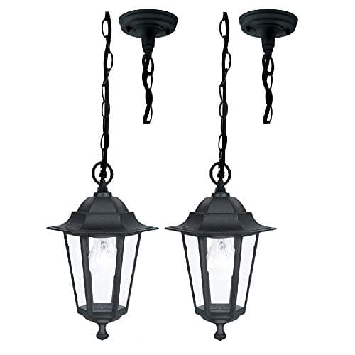 Image of Britalia 2 Pack - Matt Black Outdoor Traditional Vintage Coach Lantern Pendant Light | 1 x E27 ES Lamp Bulb Required (Not Included) | 240 Volt | IP44 Exterior Rated | Garden & Patio Light