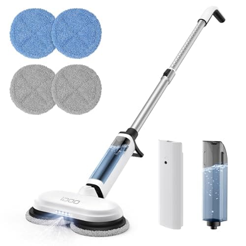 Image of iDOO Cordless Electric Mop, Dual-Motor Electric Mop Floor Cleaner with Detachable Water Tank & Headlight with 4 Pads, Quiet Rechargeable Hard Floor Cleaner Perfect for Tile, Hardwood, Laminate, White