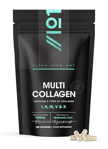 Image of Multi Collagen 2400mg – Types I, II, III, V & X – 180 Capsules – Wild Caught Marine, Grass Fed Bovine, Eggshell & Free-Range Chicken Collagen Powder, with Hyaluronic Acid & Vitamin C – by Alpha01