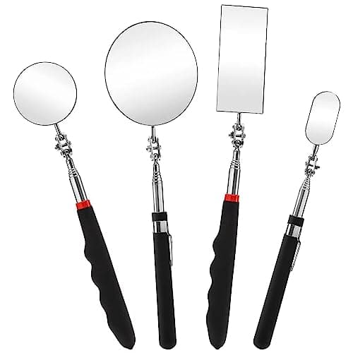 Image of Jucoan 4 Pack Telescoping Inspection Mirror, Flexible Inspection Mirror Round and Rectangular Adjustable Inspection Mirror for Observing Vehicle Small Details,Extends up to 25 Inch, 360 Swivel