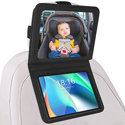 Image of Brislut Baby Car Mirror with Tablet Holder for Reversing Child, Adjustable Rear Mirror and iPad Case for Car Headrest