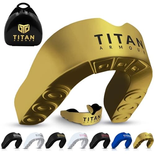 Image of Titan Armour® Gum Shield | Dual-Layer | Adults & Junior Custom-Fit Mouth Guard | Case Inc | Boil & Bite Mouthguard Boxing, Rugby, Hockey & All Contact Sports | UK Brand (Solid Gold, Junior Under 11)