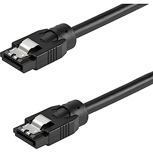 Image of StarTech.com 12 Inch (30cm) Round SATA Cable - Latching Connectors - 6Gbs SATA Data Cord - SATA Hard Drive Power Cable - Black (SATRD30CM)