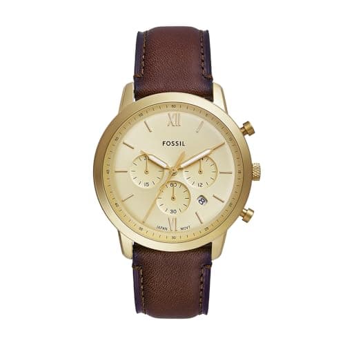Image of Fossil Neutra Watch for Men, Quartz Chronograph Movement with Leather Strap,Brown and Gold
