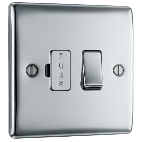Image of BG Electrical Switched Fused Connection Unit, Fused Spur Switch, Double Pole, Raised and Slim Profile, Round Edges, Nexus Metal, Polished Chrome, 13A, NPC50