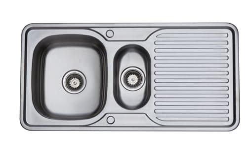 Image of RUMO Prime Kitchen Sink 1.5 One and Half Bowl Stainless Steel Fully Reversible Sinks with Drainer 1000mm x 500mm Inset Includes Waste kit