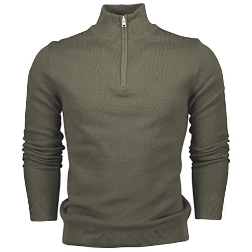 Image of Hann Brooks Mens Long Sleeve Cotton Pique Half Zip Sweatshirt Sweater Top (L, Khaki Green)