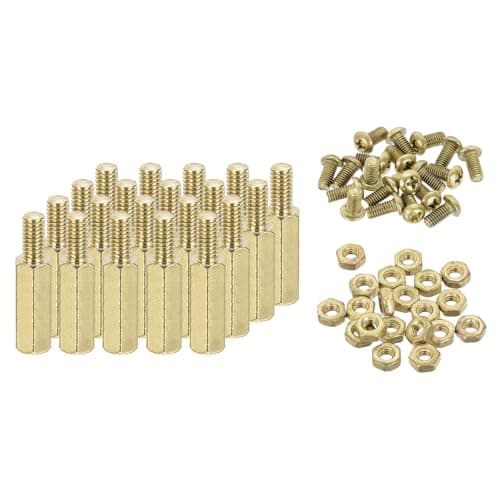 Image of sourcing map M3 Male Brass Hex Spacer Standoffs Screws Nuts, 20 Set Hex Column Screw Nut Assortment Kit M3*12+6 Threaded Standoff for Raspberry Pi PCB Motherboard DIY
