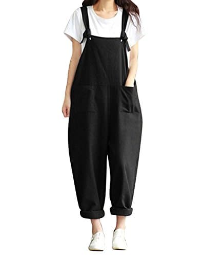 Image of Jacansi Women Loose Overall Strap Sleeveless Long Playsuit Jumpsuit with Pockets Black 3XL