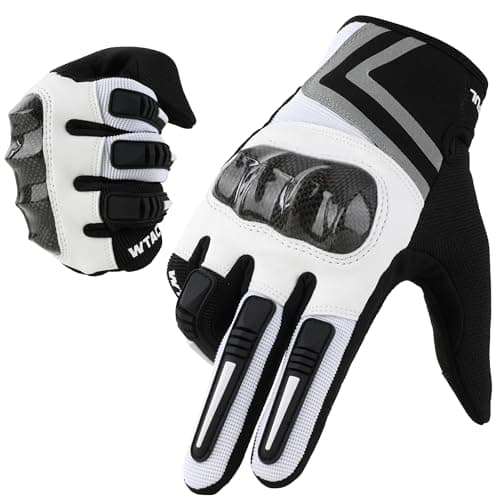 Image of WTACTFUL Motorcycle Gloves for Men Women, Motorbike Gloves Full Finger Touchscreen Breathable for Bike Riding Motocross Road Racing Cycling MTB Summer White XL