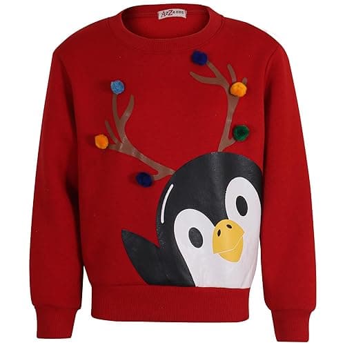 Image of A2Z 4 Kids Girls Boys Christmas Cute Penguin Face Comfortable - Jumper Penguin Red 7-8