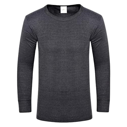 Image of ShopMCR Men's Long Sleeve Thermal Underwear Tops, Winter Warm Base Layer Vests, Crew Neck Full Sleeve Thermals, Soft and Comfortable for Daily Use (Grey, M)