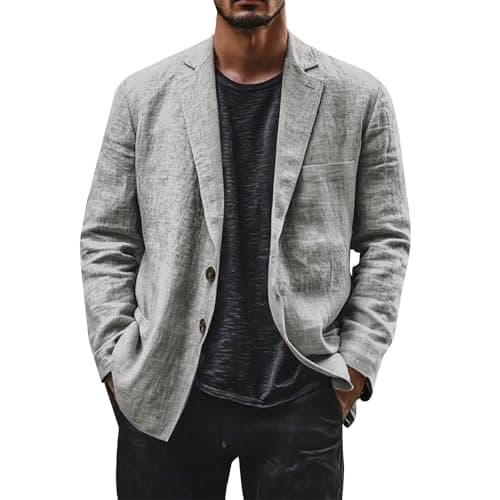 Image of Linen Blazer Men Leisure Suit Jacket Two Button Lightweight Sports Coats Loose Fit Business Office Blazer Solid Color Versatile Suit Jacket Notch Lapels Suits Jackets With Pocket
