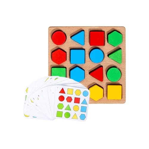 Image of 16 Pieces Wooden Shape Puzzle - 16.5x15.5 Cm Matching Sorting Learning Toy For Kids 3+ | Sensory Board Game, Early Education Activity, Travel Classroom Play Set