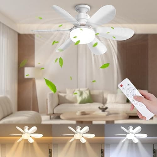 Image of DBFAIRY 52cm Ceiling Fans with Lights, E27 Base Screw in Small Ceiling Fans Lights with Remote Timer 3 Colors Dimmable, 3 Speeds, 3000K-6500K LED Light for Bedroom Kitchen Office Dormitory