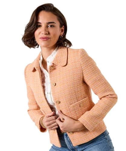 Image of Joe Browns Women's Cropped Box Fit Boucle Jacket, Relaxed, Orange, UK 16