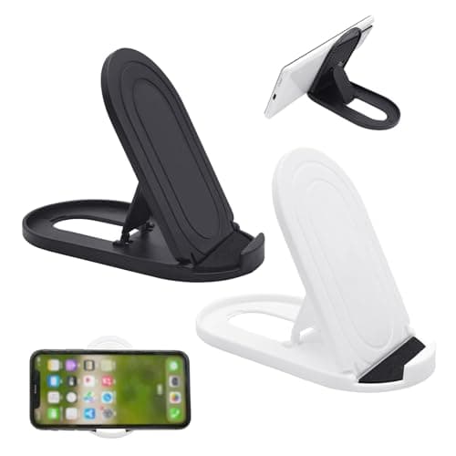 Image of DWPVT 2pcs Adjustable Foldable Cell Phone Stands Universal Portable Multi-Angle Pocket Mobile Phone Desktop Holder Stand Compatible with iPhone Samsung Galaxy (Black + White)