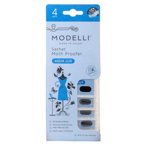 Image of Modelli Sachet Moth Proofer, Pack of 4 Sachets - Ideal for Protecting Clothes, Fabrics & Woolens - Aqua Lux - Visual End of Life Indicator