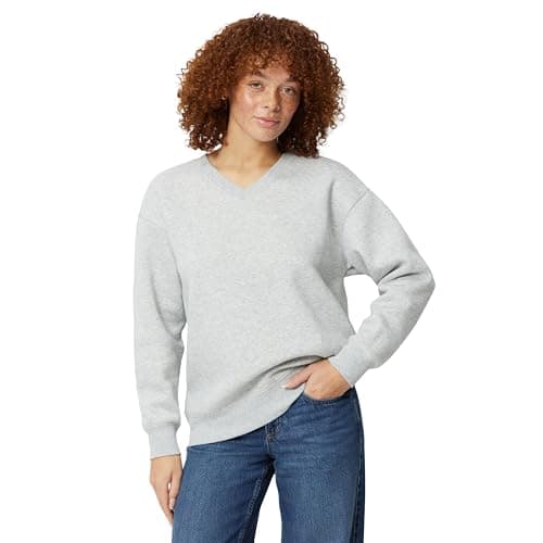 Image of Amazon Essentials Women's Oversized V-Neck Fleece Pullover Sweatshirt, Light Grey Heather, X-Small