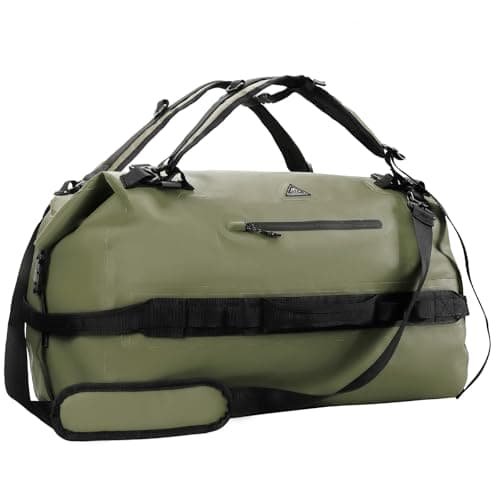 Image of Haimont 60L Waterproof Duffle Sports Holdall Backpack for Men Women Heavy Duty Roll-Top Dry Bag Outdoor, Army Green