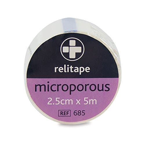 Image of Reliance Medical Relitape Microporous Tape - Low-Allergy, Tearable by Hand, High Tensile Strength, Ideal for Sensitive Skin, Multi-Purpose Use for Bandages and Dressings, 2.5 cm x 5 m, Pack of 12
