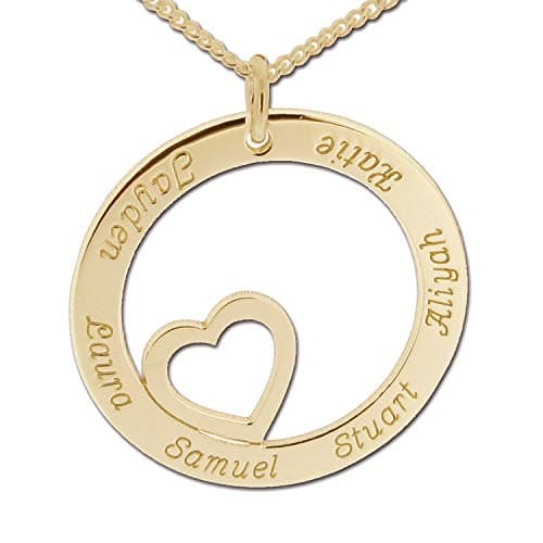Image of 9ct Gold Plated Personalised Heart in Engraved Disc Pendant or Necklace with Optional Chain - Gift Boxed