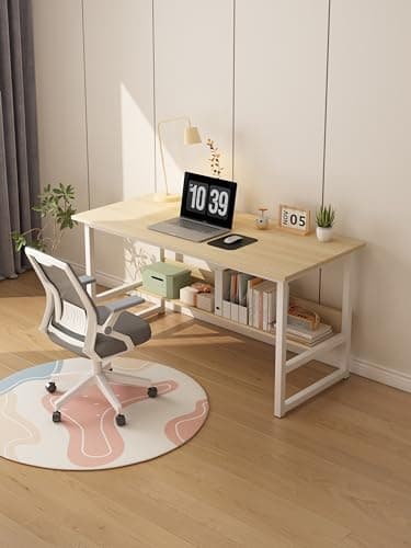 Image of LEPTIS MAGNA Desk, Computer Desk for Student and Work, Computer Desk with Shelf, Modern Computer Table, Stylish Home Office Desk with Self for Bedrooms, Office, Gaming (Wood White, 120 CM)