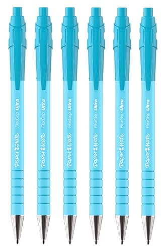 Image of Paper Mate FlexGrip Ultra Retractable Ballpoint Pens | Medium Point | Blue Ink | 6 Pack | Bright Blue Retro Barrels