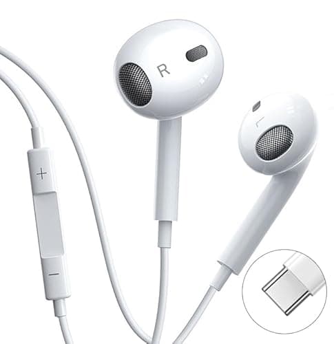Image of USB C Headphones with Cable for iPhone 17/16/15 Pro Max/Plus iPad Pro, In-Ear Headphones with Type C Cable, Microphone, Volume Control for Samsung S23/S22/S21/S20/A53/A54 Google Pixel 8/7/6A/5/4
