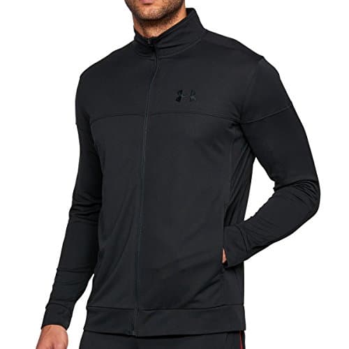 Image of Under Armour Sportstyle Pique Track Jacket, Lightweight and Breathable Men’s Fleece, Comfortable Tight-Fit Running Jacket Men, Black (Black/Black (001)), S